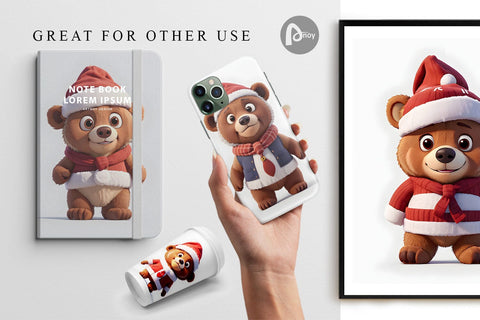 Digital Paper 3D Cute Bear Christmas Digital Pattern artnoy 