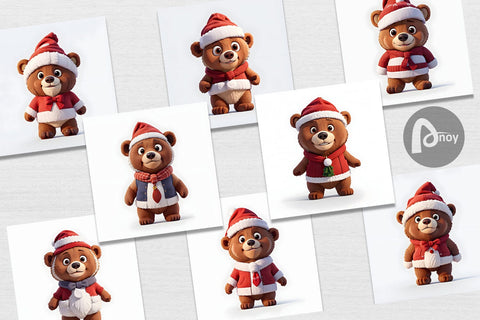 Digital Paper 3D Cute Bear Christmas Digital Pattern artnoy 