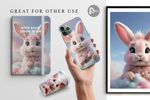 Digital Paper 3D Cute Bunny Pastel Digital Pattern artnoy 