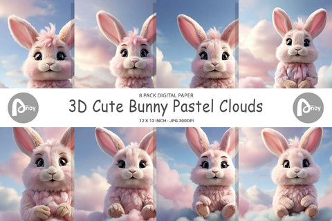 Digital Paper 3D Cute Bunny Pastel Digital Pattern artnoy 
