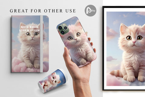 Digital Paper 3D Cute Cat Pastel Digital Pattern artnoy 