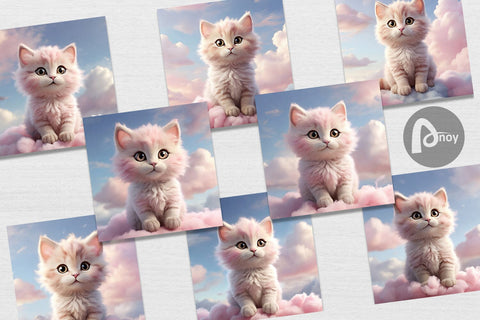 Digital Paper 3D Cute Cat Pastel Digital Pattern artnoy 
