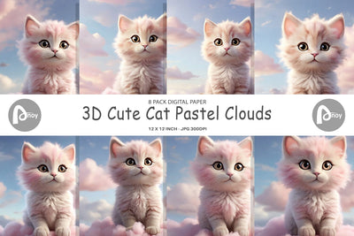 Digital Paper 3D Cute Cat Pastel Digital Pattern artnoy 