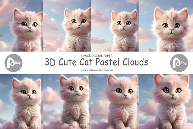 Digital Paper 3D Cute Cat Pastel Digital Pattern artnoy 