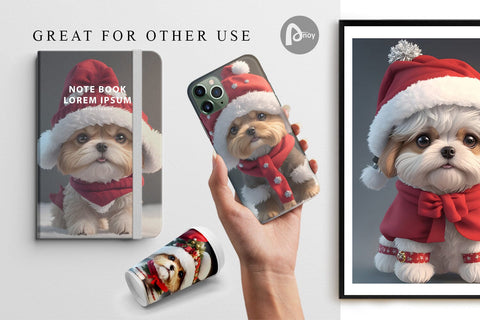 Digital Paper 3D Cute Dog Christmas Digital Pattern artnoy 