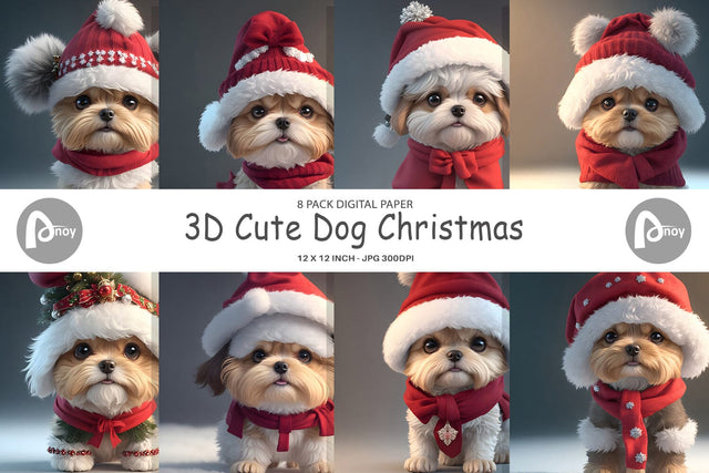 Digital Paper 3D Cute Dog Christmas Digital Pattern artnoy 