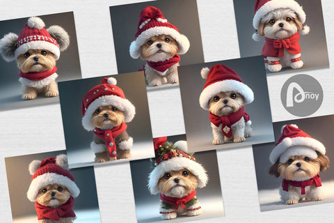 Digital Paper 3D Cute Dog Christmas Digital Pattern artnoy 