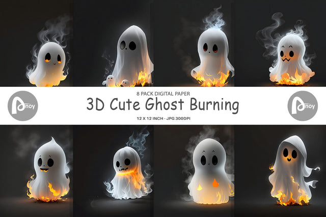 Digital Paper 3D Cute Ghost Burning Digital Pattern artnoy 