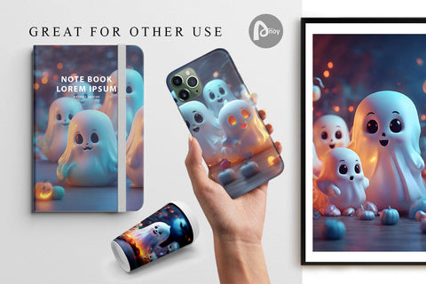 Digital Paper 3D Cute Ghost Digital Pattern artnoy 