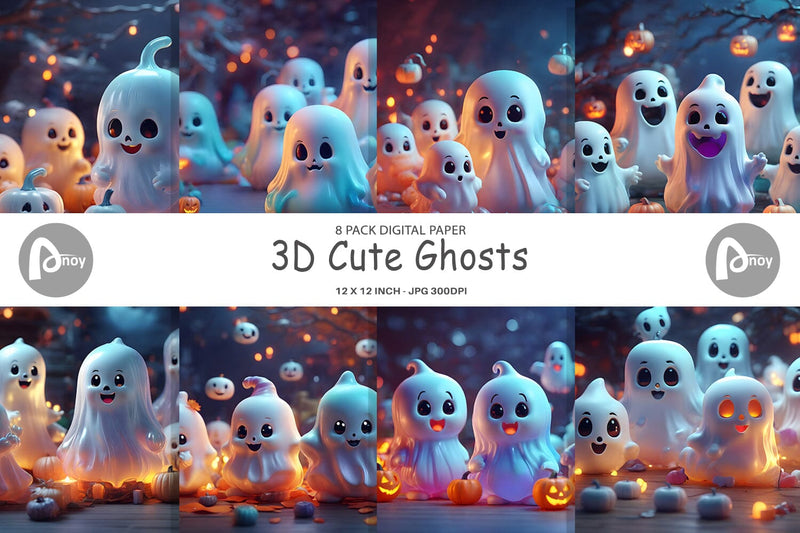 Digital Paper 3D Cute Ghost Digital Pattern artnoy 
