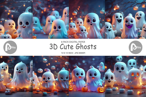 Digital Paper 3D Cute Ghost Digital Pattern artnoy 