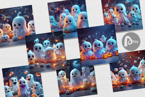 Digital Paper 3D Cute Ghost Digital Pattern artnoy 