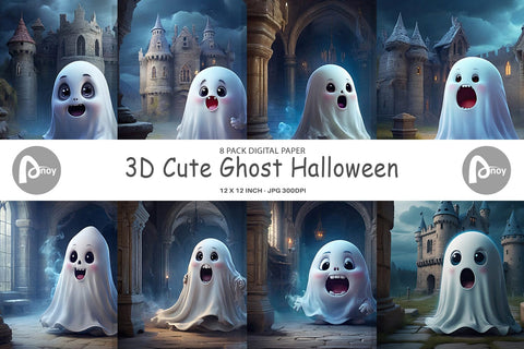 Digital Paper 3D Cute Ghost Halloween Digital Pattern artnoy 