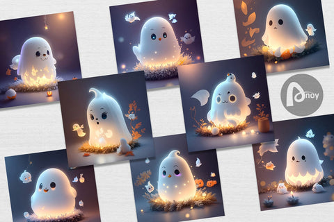 Digital Paper 3D Cute Ghost Halloween Digital Pattern artnoy 