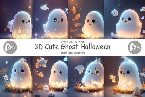 Digital Paper 3D Cute Ghost Halloween Digital Pattern artnoy 