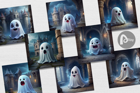 Digital Paper 3D Cute Ghost Halloween Digital Pattern artnoy 