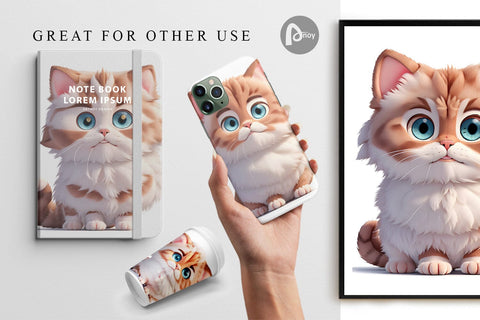 Digital Paper 3D Cute Little Cat Digital Pattern artnoy 