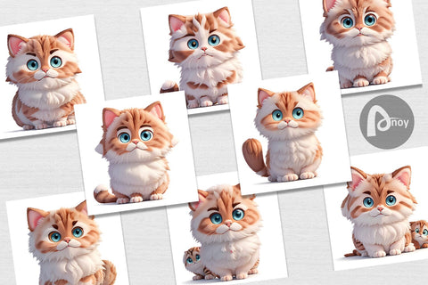 Digital Paper 3D Cute Little Cat Digital Pattern artnoy 