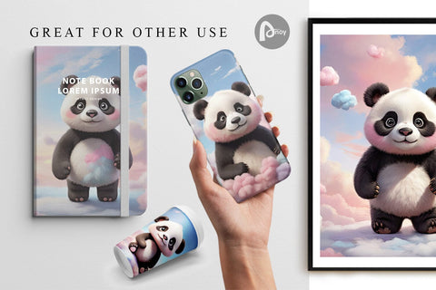 Digital Paper 3D Cute Panda Pastel Digital Pattern artnoy 