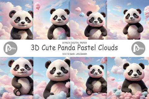 Digital Paper 3D Cute Panda Pastel Digital Pattern artnoy 