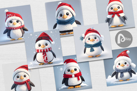 Digital Paper 3D Cute Penguin Christmas Digital Pattern artnoy 