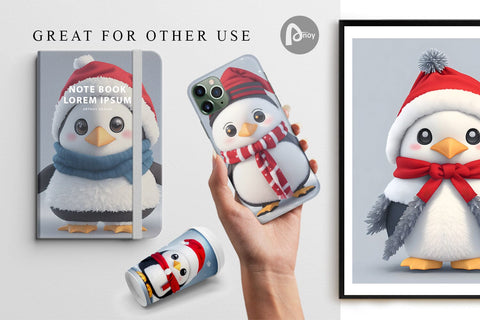 Digital Paper 3D Cute Penguin Christmas Digital Pattern artnoy 