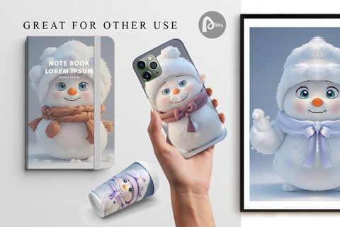 Digital Paper 3D Cute Snowman Christmas Digital Pattern artnoy 