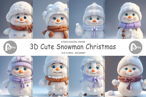 Digital Paper 3D Cute Snowman Christmas Digital Pattern artnoy 