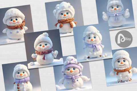 Digital Paper 3D Cute Snowman Christmas Digital Pattern artnoy 