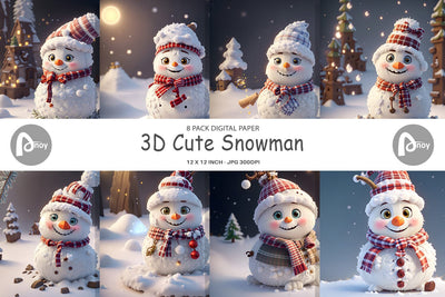 Digital Paper 3D Cute Snowman Digital Pattern artnoy 
