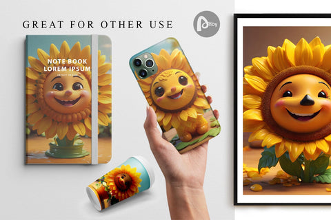 Digital Paper 3D Cute Sunflowers Digital Pattern artnoy 
