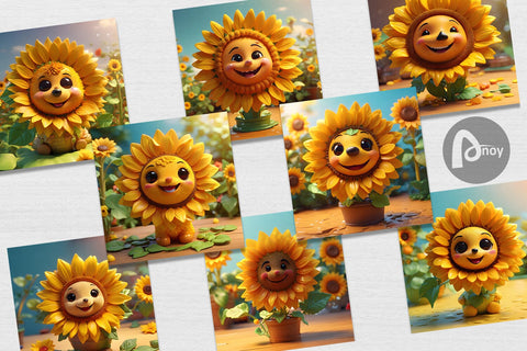 Digital Paper 3D Cute Sunflowers Digital Pattern artnoy 