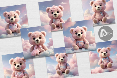 Digital Paper 3D Cute Teddy Bear Pastel Digital Pattern artnoy 