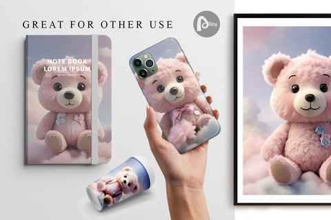 Digital Paper 3D Cute Teddy Bear Pastel Digital Pattern artnoy 