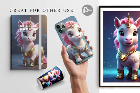 Digital Paper 3D Cute Unicorn Digital Pattern artnoy 