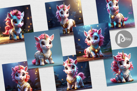 Digital Paper 3D Cute Unicorn Digital Pattern artnoy 