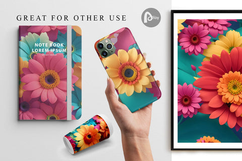 Digital Paper 3D Daisy Flowers Digital Pattern artnoy 