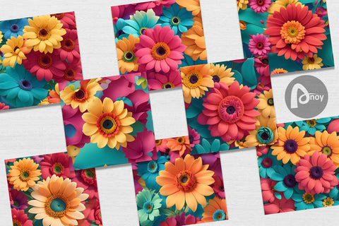 Digital Paper 3D Daisy Flowers Digital Pattern artnoy 