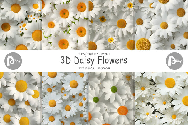 Digital Paper 3D Daisy Flowers Digital Pattern artnoy 