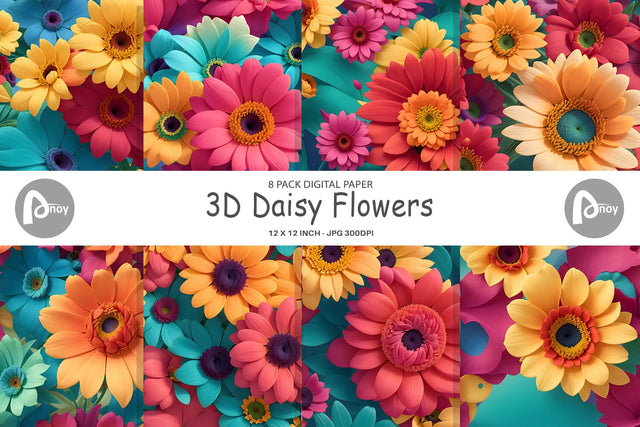 Digital Paper 3D Daisy Flowers Digital Pattern artnoy 