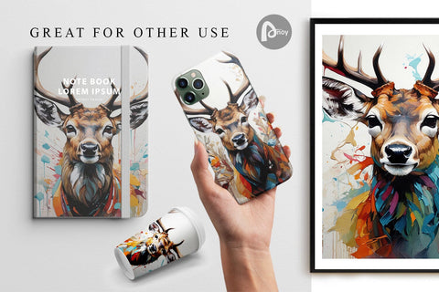 Digital Paper 3D Deer Painting Digital Pattern artnoy 