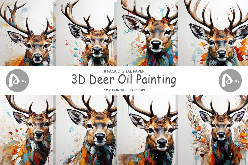 Digital Paper 3D Deer Painting Digital Pattern artnoy 