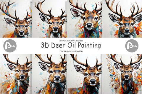 Digital Paper 3D Deer Painting Digital Pattern artnoy 