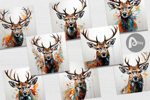 Digital Paper 3D Deer Painting Digital Pattern artnoy 