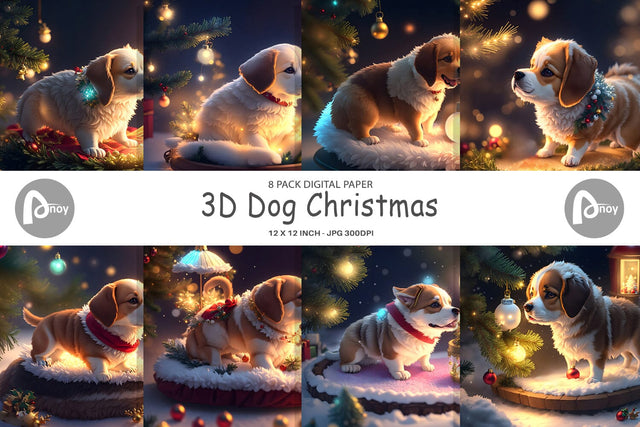 Digital Paper 3D Dog Christmas Digital Pattern artnoy 
