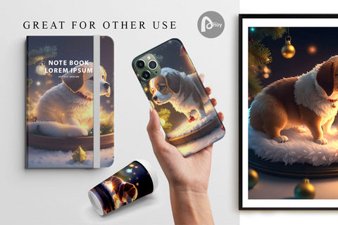 Digital Paper 3D Dog Christmas Digital Pattern artnoy 