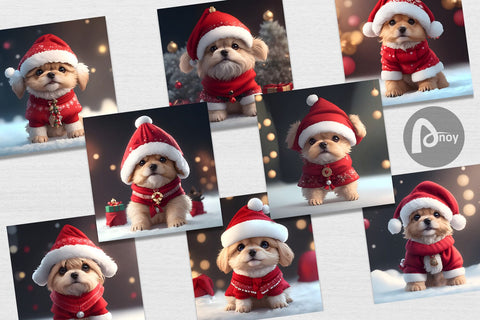 Digital Paper 3D Dog Cute Christmas Digital Pattern artnoy 