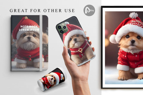 Digital Paper 3D Dog Cute Christmas Digital Pattern artnoy 
