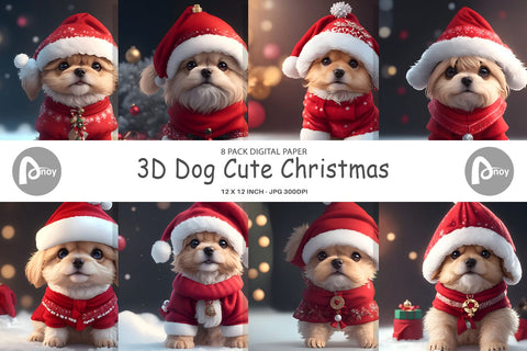 Digital Paper 3D Dog Cute Christmas Digital Pattern artnoy 