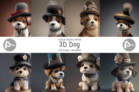 Digital Paper 3D Dog Digital Pattern artnoy 